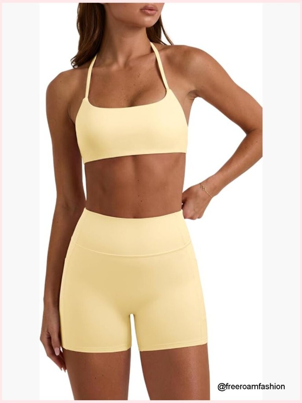 Strappy Sports Bra & Booty Shorts 2 Piece Workout Set with Pockets